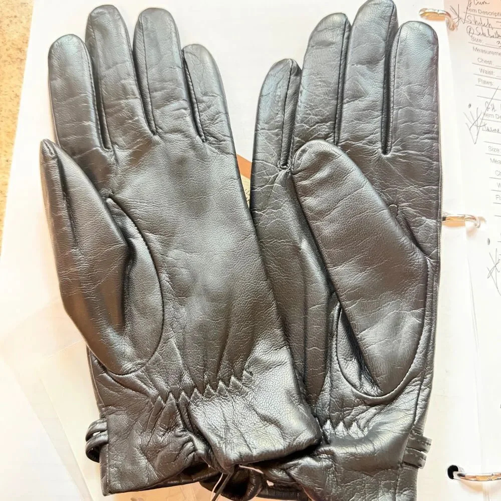 Fownes Black Nappa Leather Gloves Womens Large Lined Genuine Leather NWT Large